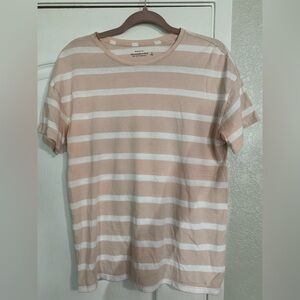 Abercrombie & Fitch Peach and White Striped boyfriend Tee